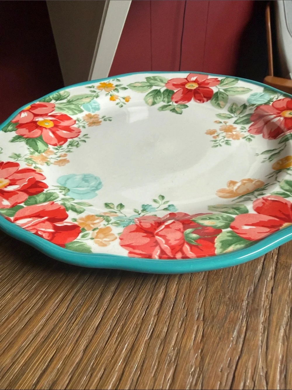The Pioneer Woman Floral Ceramic Dinner Plate - Vintage Floral White, Red, Teal